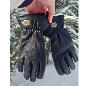 Vintage Harley Davidson Black Leather Gloves w/ Silver Brand Accents